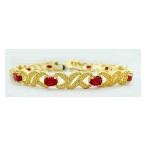 Sumptuous 40.70 cttw Unheated Ruby Diamond 14K Gold Bracelet  Genuine 6.54 Cts Rubies & Diamond Bracelet 14k Yellow Gold Plated